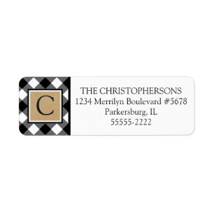 Étiquette B&W Buffalo Check Plaid et Kraft Papier Monogramme