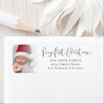 Étiquette Baby 1st Christmas Photo Overlay Adresse de retour<br><div class="desc">Baby 1st Christmas Photo Overlay Nom et adresse de retour. Il suffit de remplacer l'exemple d'image par votre propre image préférée. Mon premier Noël est dans un script stylé et personnalise facilement le reste du texte.</div>