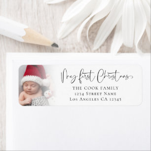 Étiquette Baby 1st Christmas Photo Overlay Adresse de retour