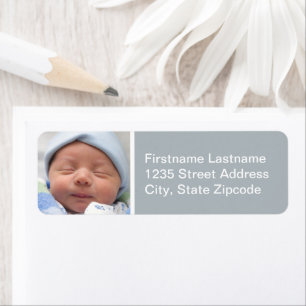 Étiquette Baby Boy Slate Grey Photo Retourner l'adresse