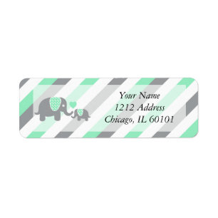 Étiquette Baby shower blanc, vert et gris d'éléphants de