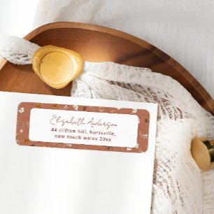 Étiquette Baby Shower Bohème Fleurs Sauvages Terracotta