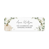 Étiquette Baby shower Citrouille blanc Adresse de retour (Devant)