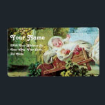 ÉTIQUETTE BABY SHOWER COLORÉ<br><div class="desc">Romantique et joyeuse peinture,  mère et enfant en brouette avec des fleurs se promène dans le jardin verdoyant sous le ciel bleu,  redessiné à partir du chef-d'oeuvre de Jean - Honoré Fragonard .</div>