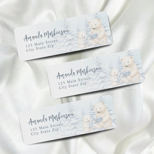 Étiquette Baby shower d'aquarelle bleu d'ours polaire d'hive