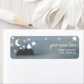 Étiquette Baby shower d'aquarelle Starry Mountains (En situation)