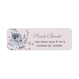 Étiquette Baby shower de fleurs de cerisiers d'hibou