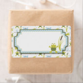 Étiquette Baby shower de grenouilles et libellules (En situation)