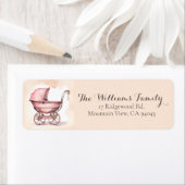 Étiquette Baby shower de poussette Vintage rose (En situation)