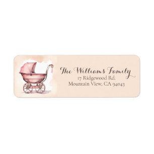 Étiquette Baby shower de poussette Vintage rose