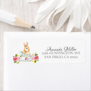 Étiquette Baby shower de thé Floral Bunny Aquarelle