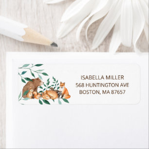 Étiquette Baby shower des amis des animaux de la forêt