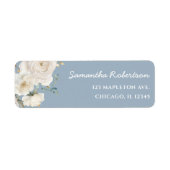 Étiquette Baby shower élégant bleu poussiéreux floral blanc (Devant)