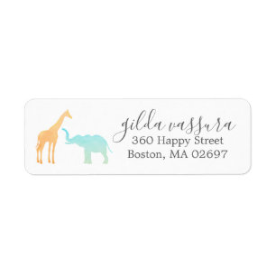 Étiquette Baby Shower élégant girafe éléphant