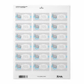 Étiquette Baby shower éléphant bleu, blanc et gris pour bébé (Feuille entière)