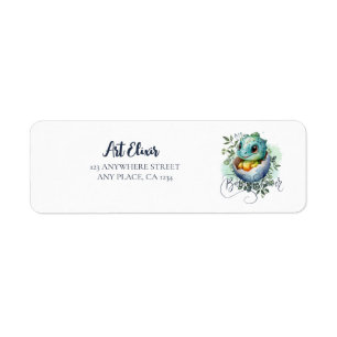Étiquette Baby shower Feuille Dinosaur Oeuf Cute Aquarelle