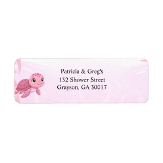 Étiquette Baby Shower Fille Tortue de Mer Rose Mignonne