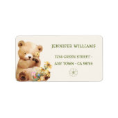 Étiquette Baby shower Fleur sauvage et ours de charme (Devant)