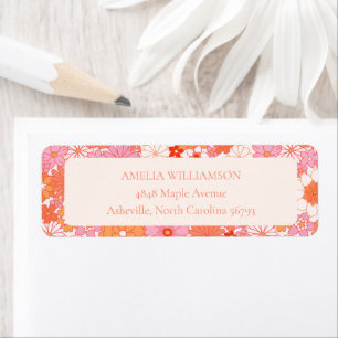 Étiquette Baby shower Floral Boho rose orange rétro