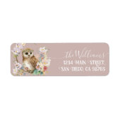 Étiquette Baby shower floral de la chouette des bois (Devant)