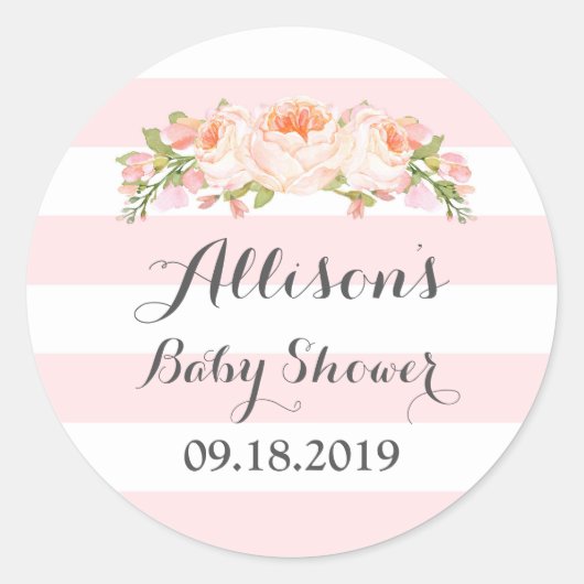Étiquette Baby shower Floral rose (Devant)