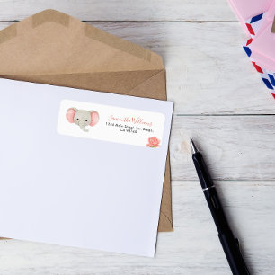 Étiquette Baby shower floral rose Elephant Adresse de retour