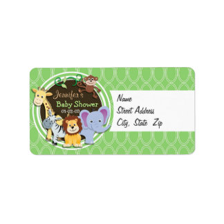Étiquette Baby shower Jungle mignon ; Ovales verts