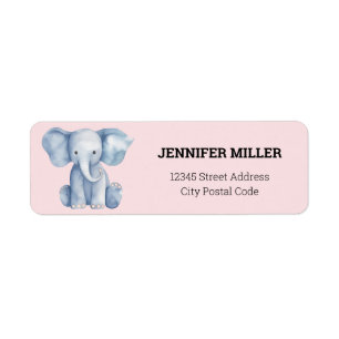 Étiquette Baby shower mignon aquarelle bleu éléphant