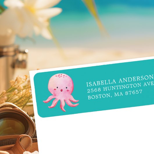 Étiquette Baby shower octopus rose