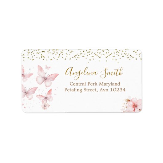 Étiquette Baby shower papillon rose fille (Devant)
