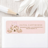 Étiquette Baby shower Princess du château d'or rose (En situation)