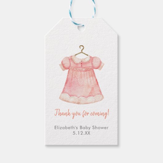 Étiquette Baby shower robe fille rose Aquarelle (Devant)