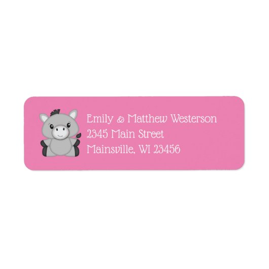 Étiquette Baby shower rose âne (Devant)