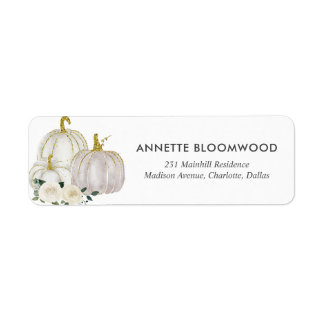Étiquette Baby shower Rose blanche Citrouille aquarelle