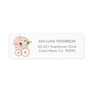 Étiquette Baby shower rose Floral Invitation Adresse de reto