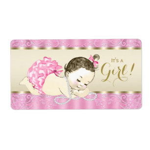 Étiquette Baby shower rose Pearl d'or bouteille d'eau Étiqu