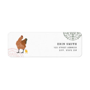Étiquette Baby shower rose poule et bébé fille poussette