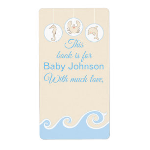Étiquette Baby shower "Sous la mer" Fiche d'immatriculation