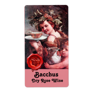ÉTIQUETTE BACCHUS AUX RAISONS ET SCEAU DE CIRE ROUGE DE VIN 