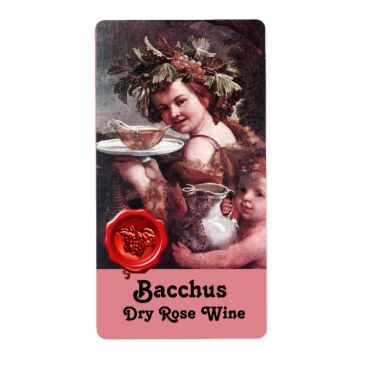ÉTIQUETTE BACCHUS AUX RAISONS ET SCEAU DE CIRE ROUGE DE VIN (Devant)
