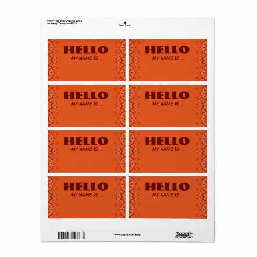 Étiquette badge de nom orange (Feuille entière)