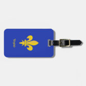 Étiquette bagage bleu roi avec Fleur de Lys Or (Devant horizontal)