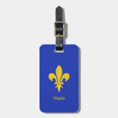 Étiquette bagage bleu roi avec Fleur de Lys Or (Devant Vertical)