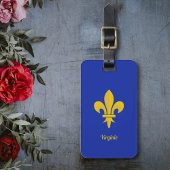 Étiquette bagage bleu roi avec Fleur de Lys Or