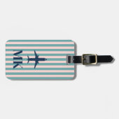 Étiquette bagage Monogramme Rayée Avion Bleu Marin (Devant horizontal)