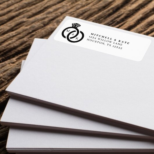 Étiquette Bague de mariage à diamant blanc et noir Monogramm