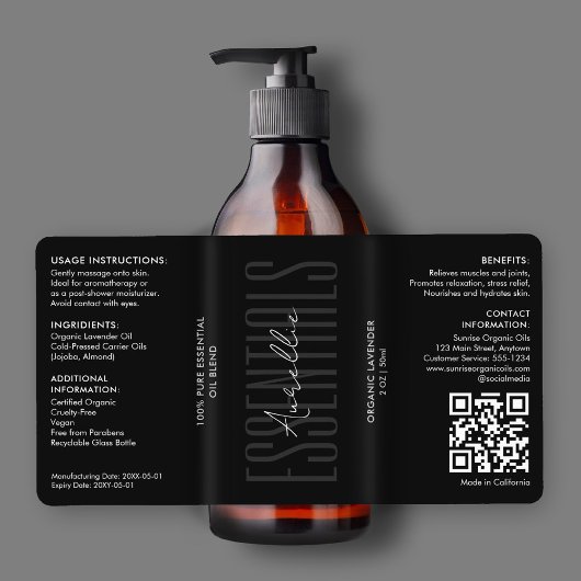 Étiquette Bain de corps moderne Beauté Black Huile bouteille