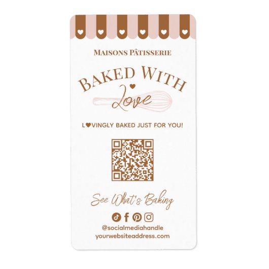 Étiquette Baked With Love Hand Drawn Whisk QR Code Bakery (Devant)