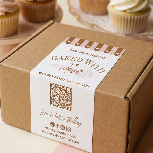Étiquette Baked With Love Hand Drawn Whisk QR Code Bakery
