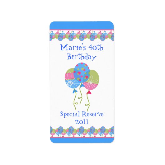 Étiquette Balcons d'anniversaire Accueil Vins faits Étiquett (Devant)